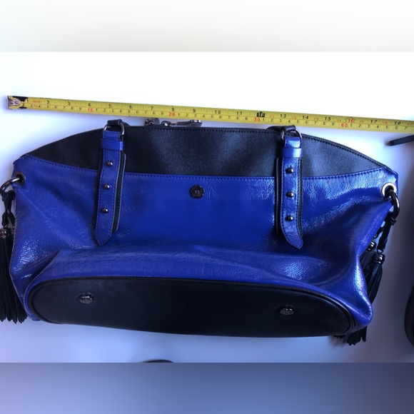 Eric Javits Patent and Saffiano Leather Handbag in Purplish Blue and Black - Picture 10 of 14